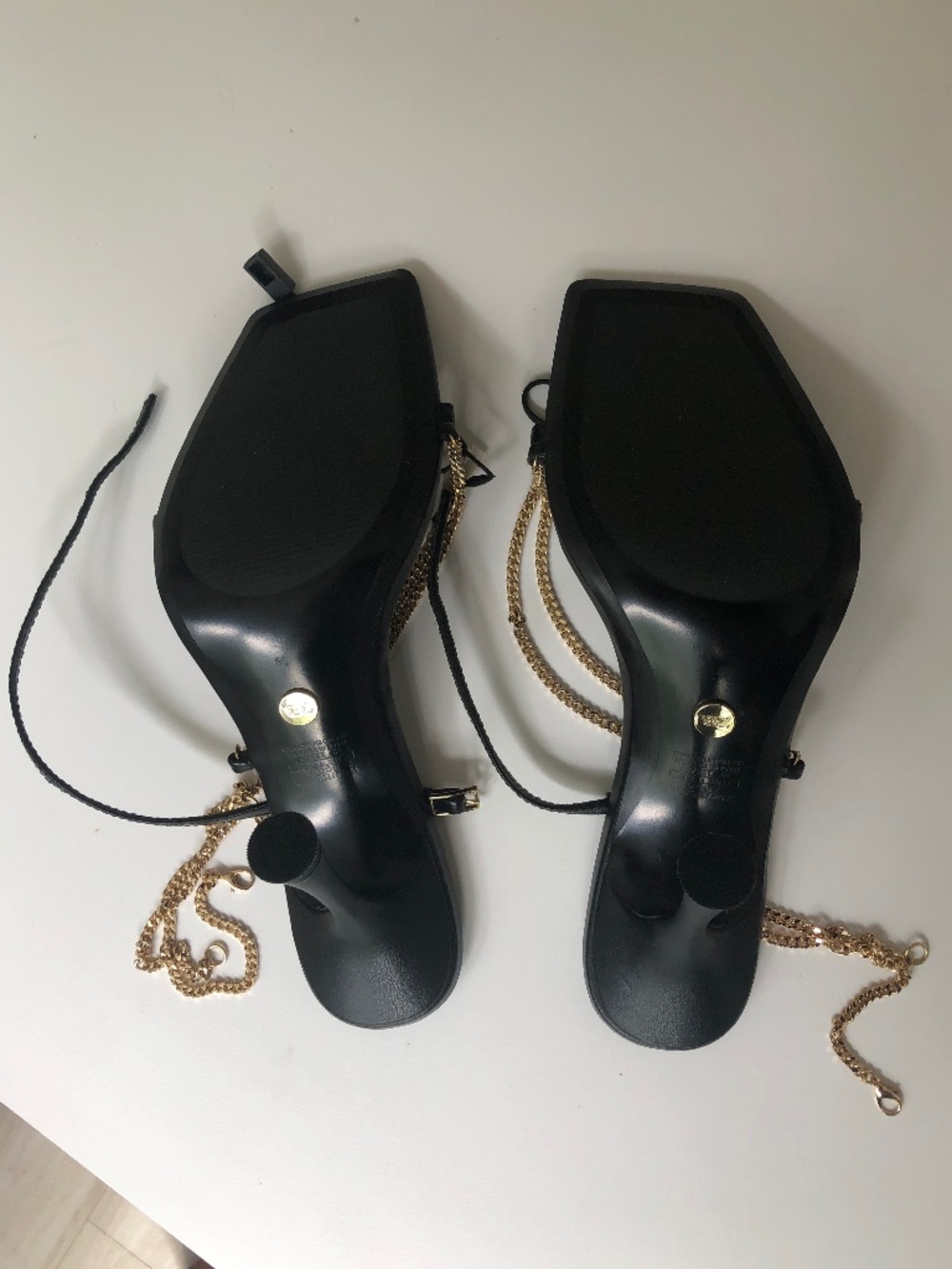 Zara Chain Detail Heeled Leather Sandals - Picture 5 of 8